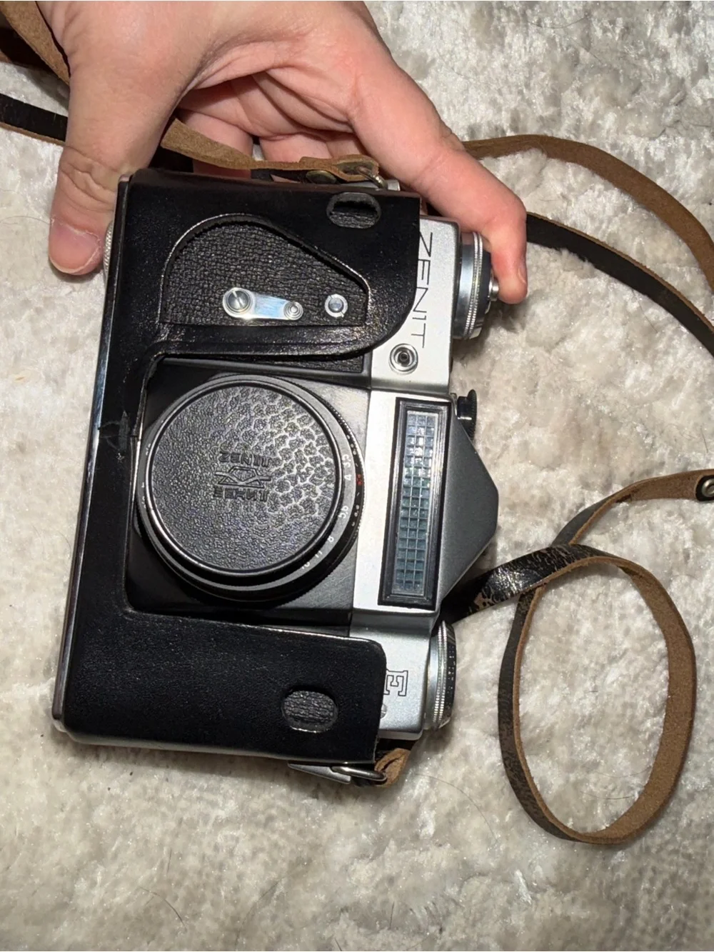 VINTAGE Zenit-E 35mm Film Camera with Helios 58mm Lens + Original Cases & Strap